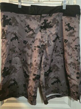 Mens Camo Board Shorts Size 36 Gray Black Digital Camo Swim Surf